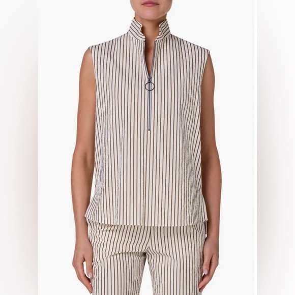 Akris punto Boxy Stripe Sleeveless Half Zip Top and pants